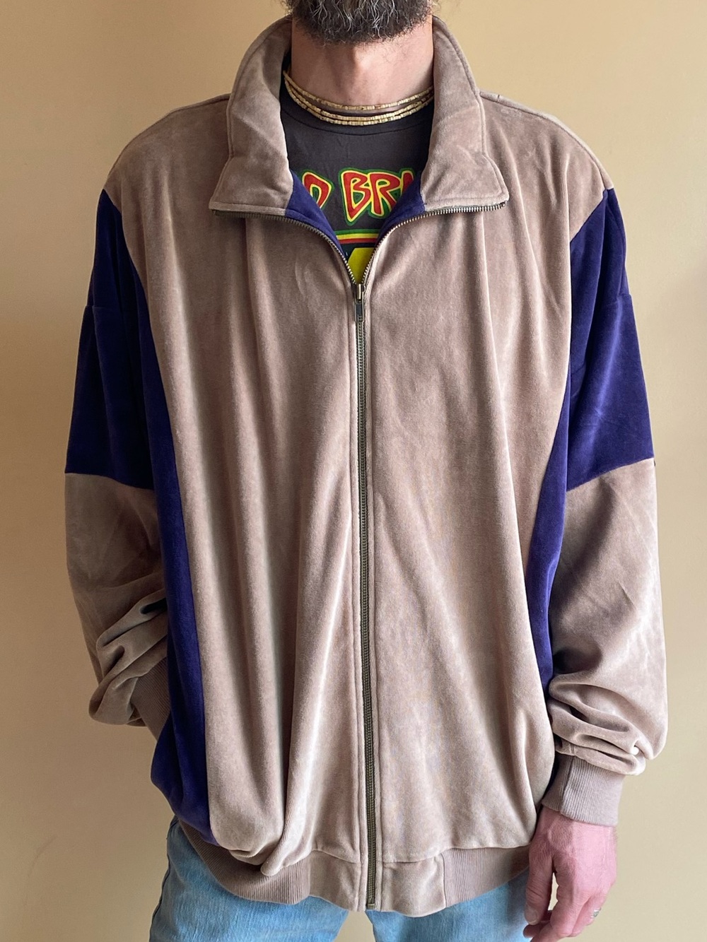 Vintage Norm Thompson Velour Track Jacket Oversized Cozy Zip XXL